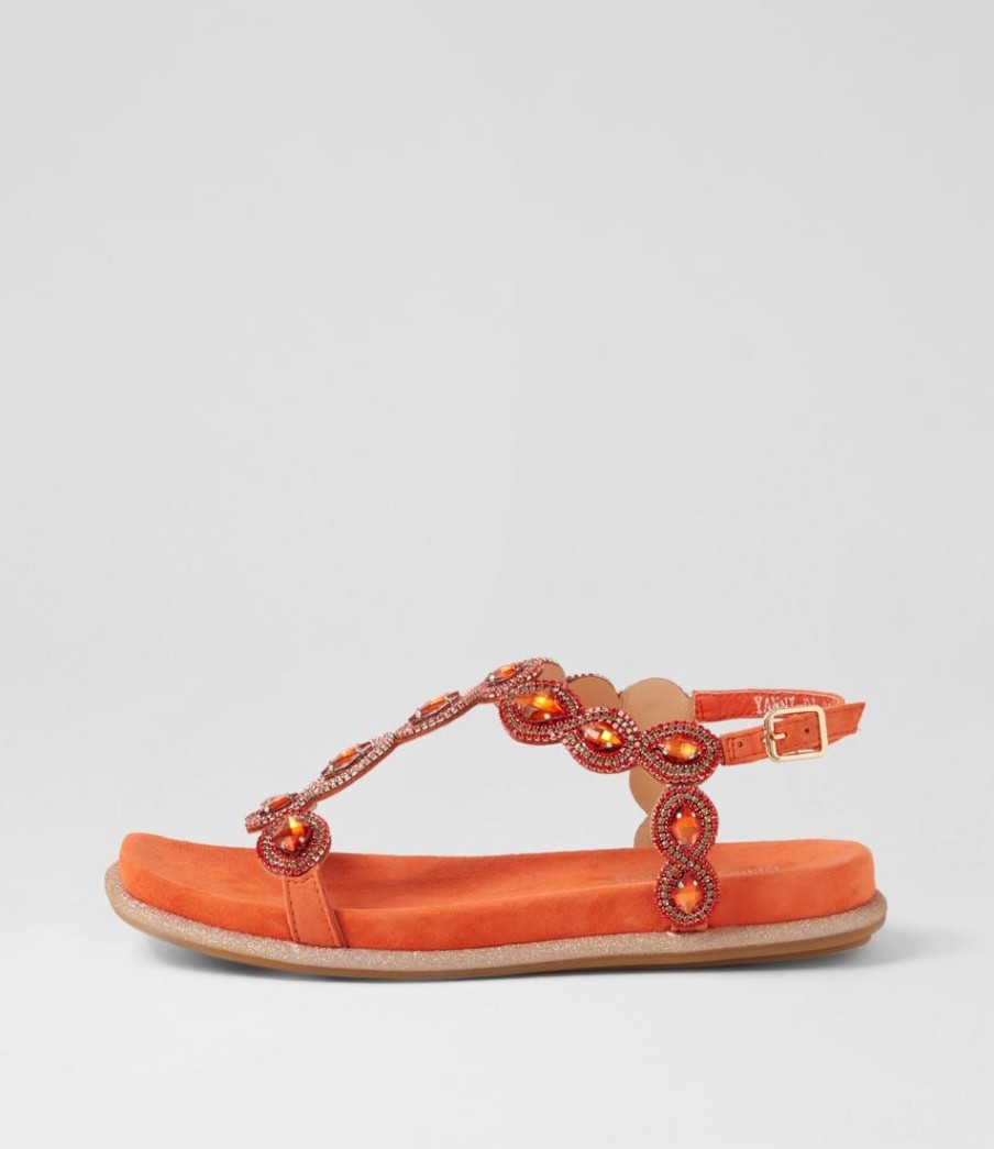 Shoes DJANGO & JULIETTE | Yanni Orange Suede Jewels Sandals