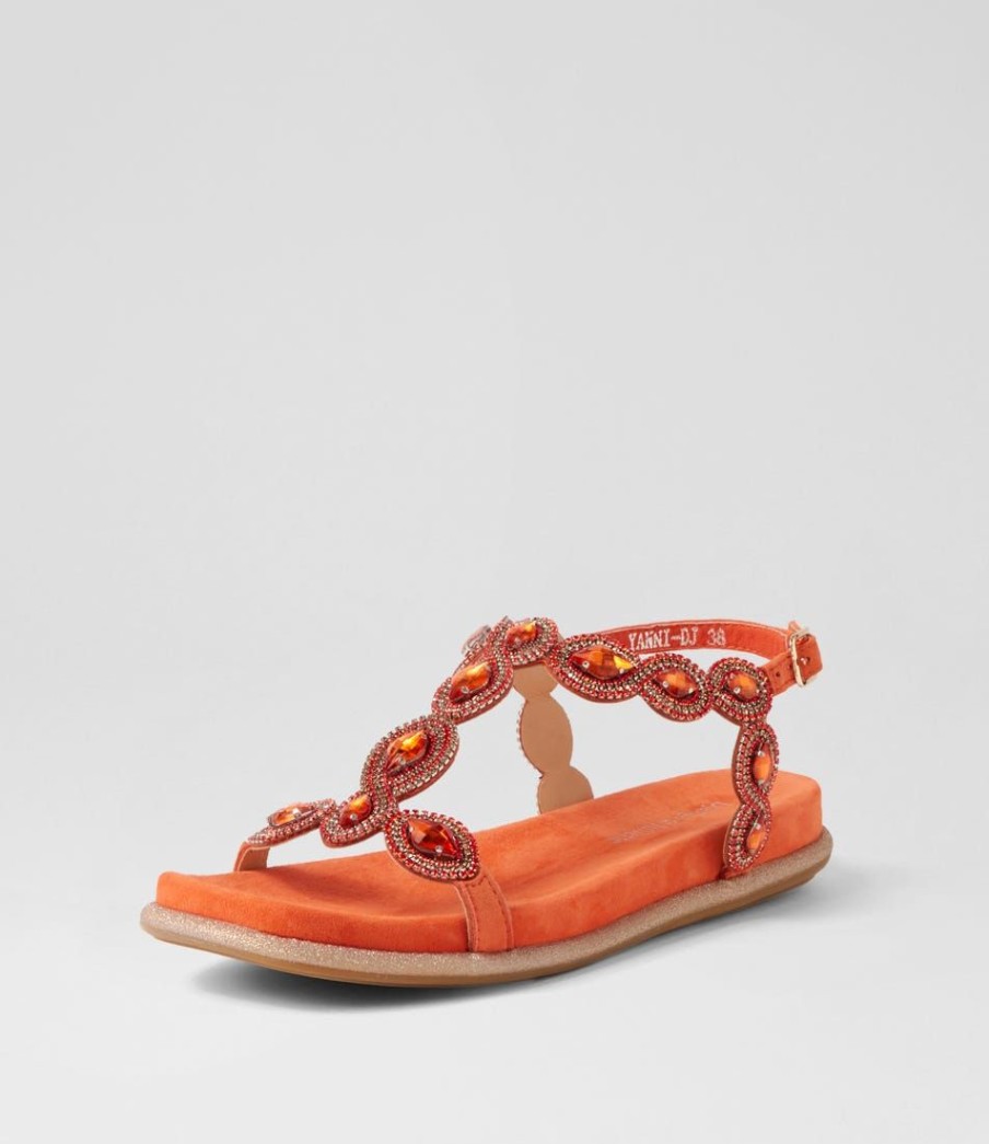 Shoes DJANGO & JULIETTE | Yanni Orange Suede Jewels Sandals