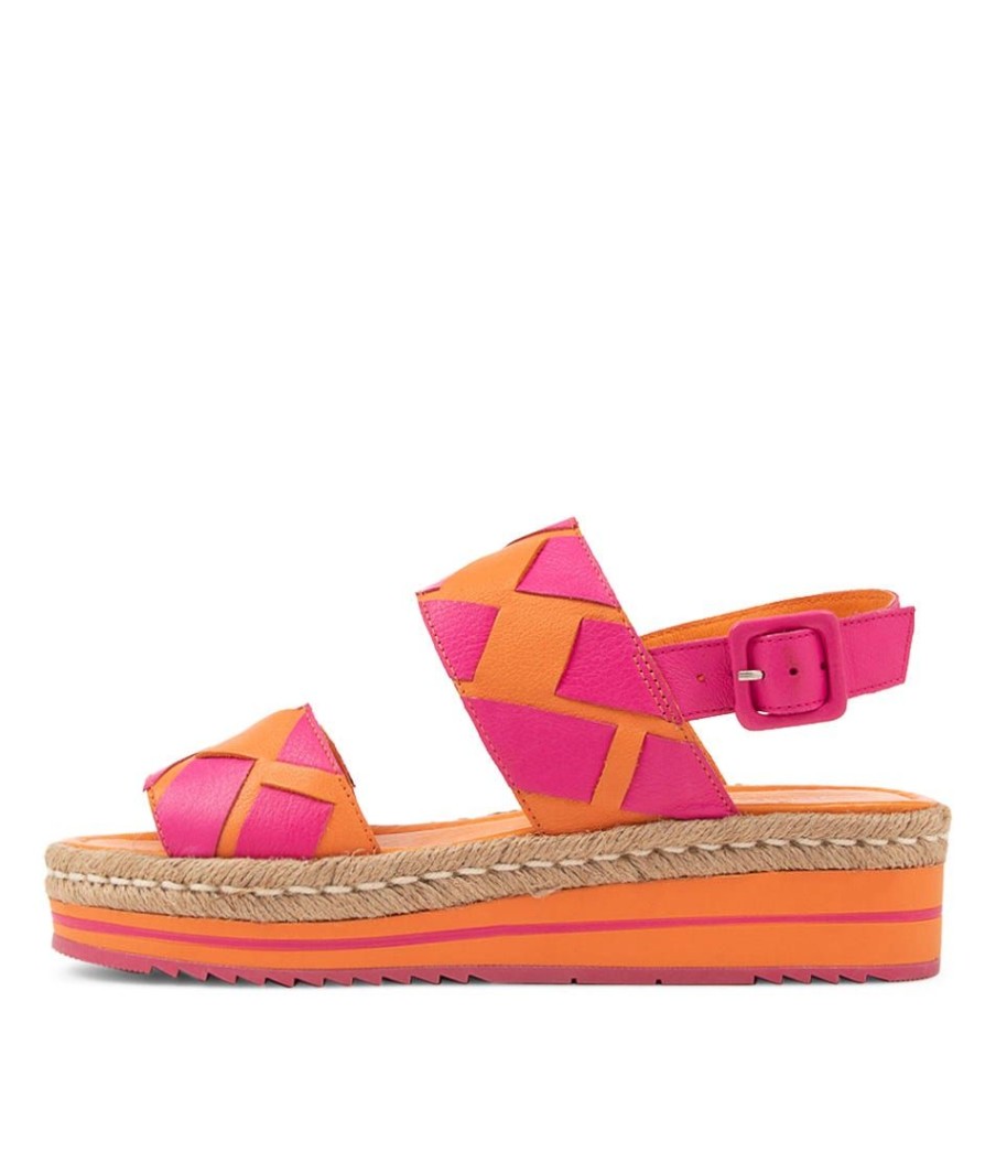 Shoes DJANGO & JULIETTE | Acke Bright Orange Fuchsia Leather Sandals