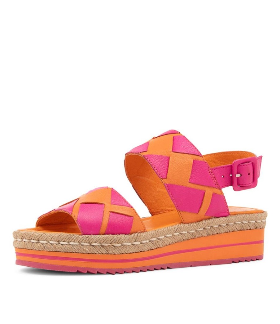 Shoes DJANGO & JULIETTE | Acke Bright Orange Fuchsia Leather Sandals