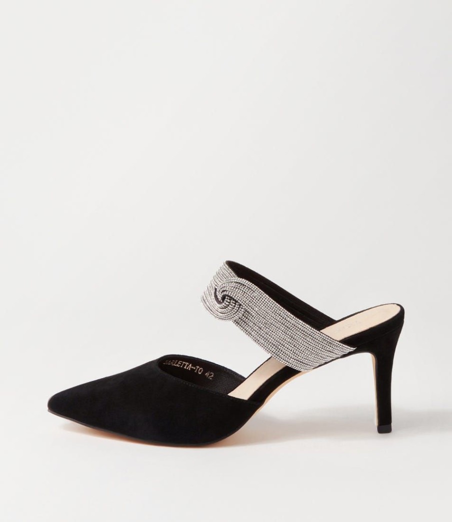 Shoes TOP END | Barletta Black Suede Jewels Mules