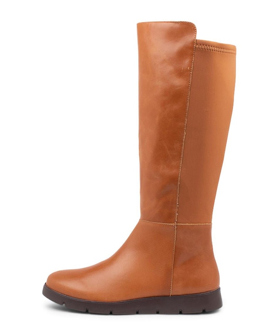 Shoes ZIERA | Monaka W Tan Leather Stretch Knee High Boots