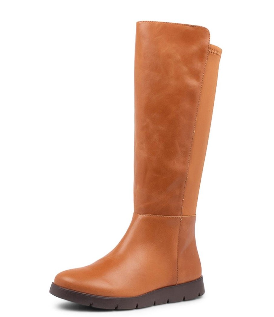 Shoes ZIERA | Monaka W Tan Leather Stretch Knee High Boots