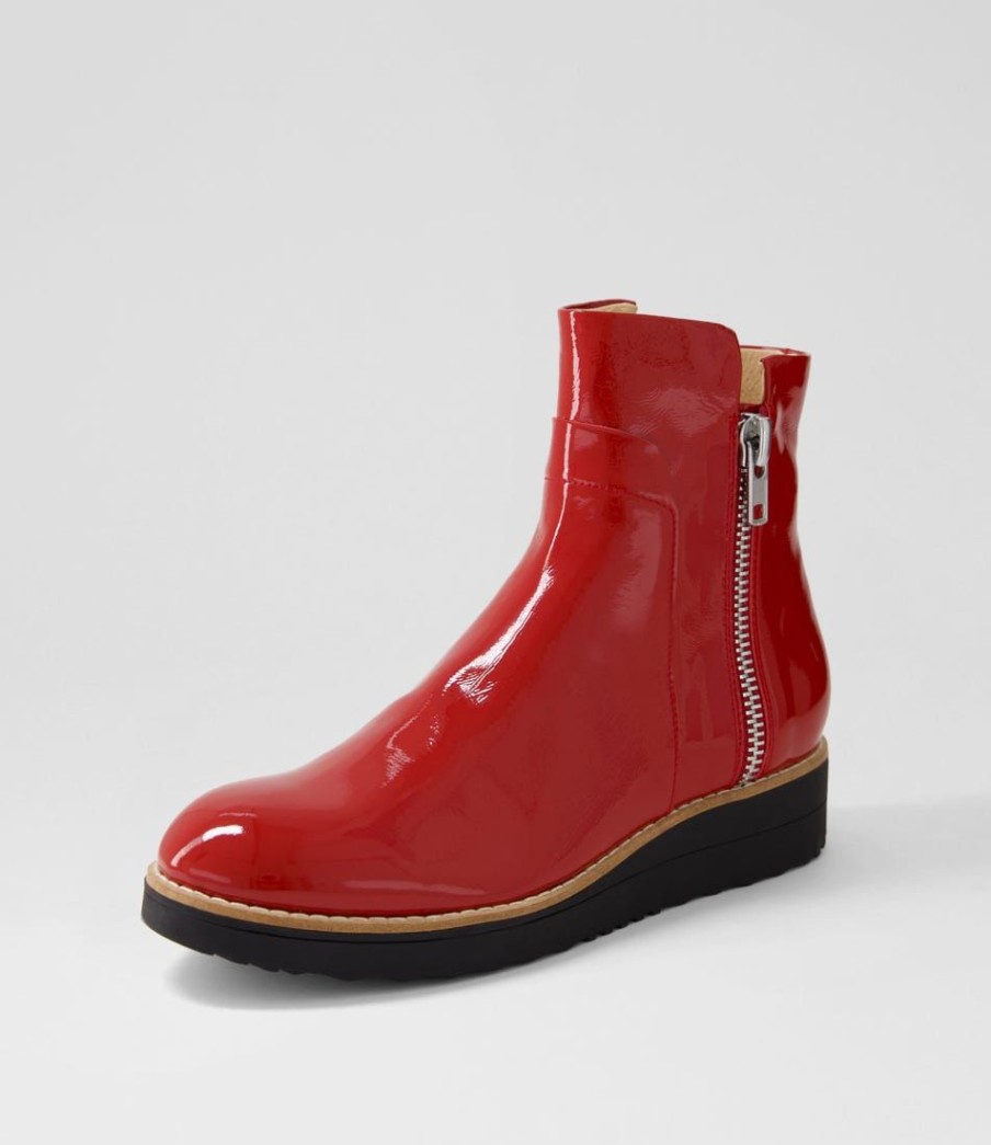 Shoes TOP END | Osvaldo Dark Red Black Patent Leather Ankle Boots