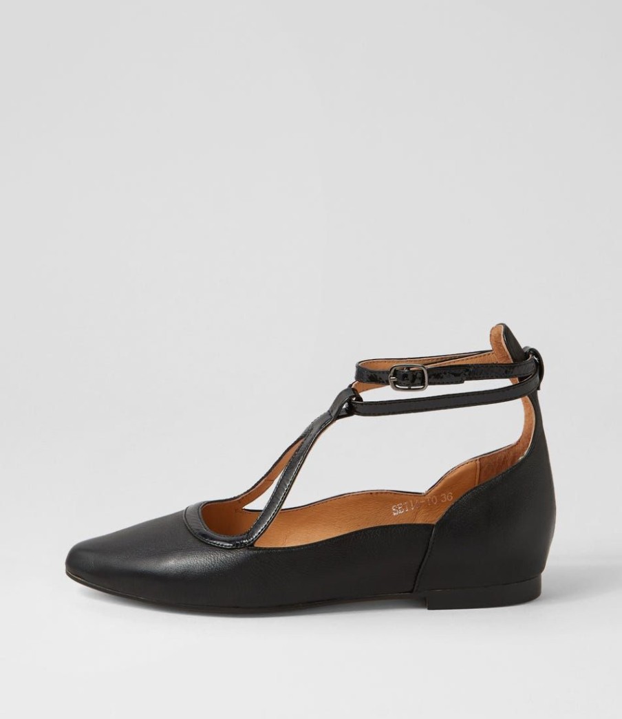 Shoes TOP END | Setia Black Leather Patent Flat Shoes