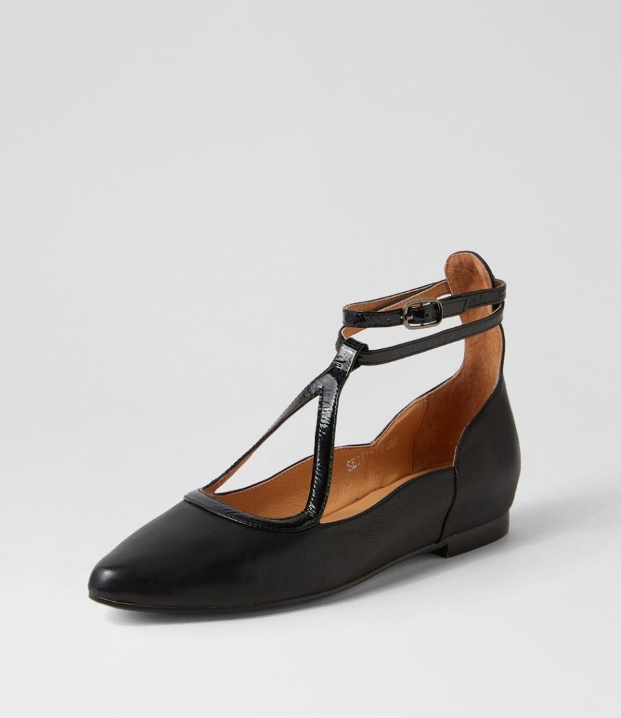 Shoes TOP END | Setia Black Leather Patent Flat Shoes