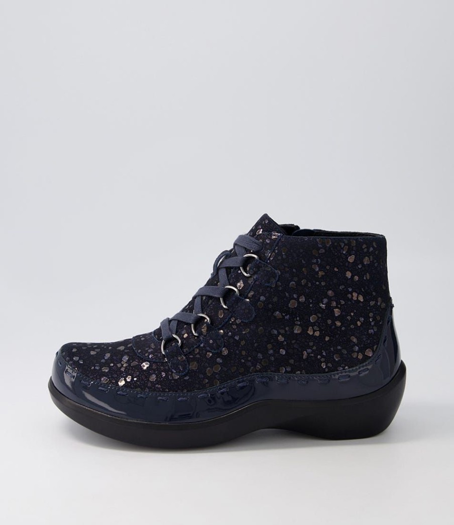 Shoes ZIERA | Alexia Xw Navy Patent Suede Lace Up Boots