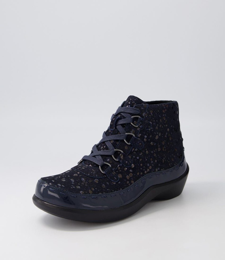 Shoes ZIERA | Alexia Xw Navy Patent Suede Lace Up Boots