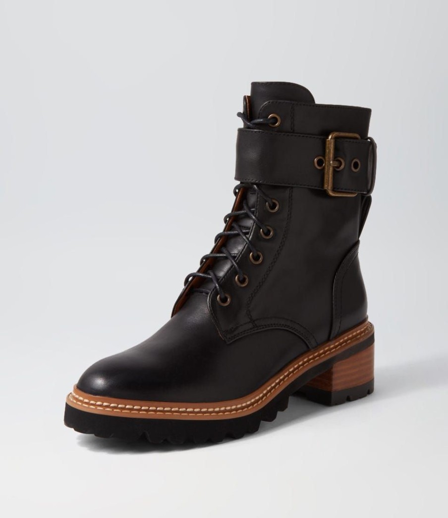 Shoes EOS | Line Black Leather Lace Up Boots