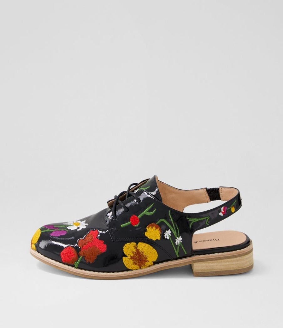 Shoes DJANGO & JULIETTE | Alicio Black Multi Patent Leather Lace Up Flats