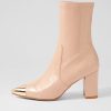 Shoes DJANGO & JULIETTE | Niall Nude Gold Metal Stretch Patent Pu Ankle Boots