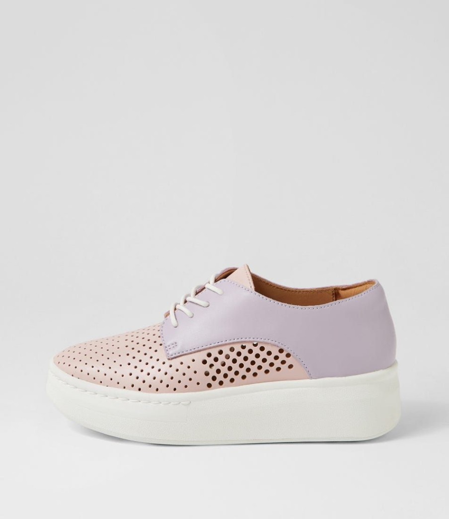 Shoes ROLLIE | Derby City Punch Pink Lavender Leather Lace Up Flats