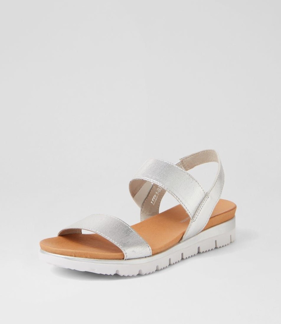 Shoes DJANGO & JULIETTE | Leeka Silver Elastic Leather Sandals