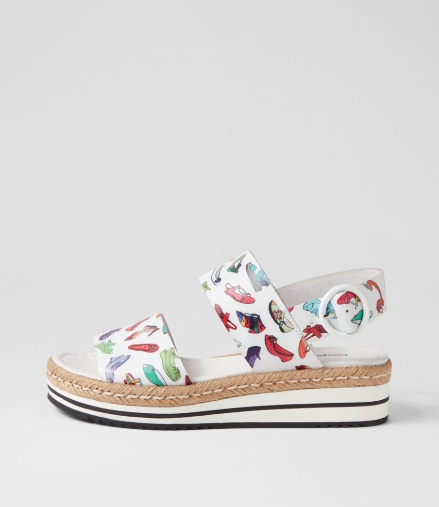 Shoes DJANGO & JULIETTE | Atha White Shoe Print Leather Espadrilles