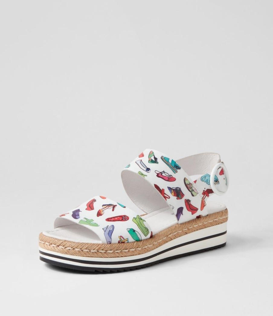 Shoes DJANGO & JULIETTE | Atha White Shoe Print Leather Espadrilles