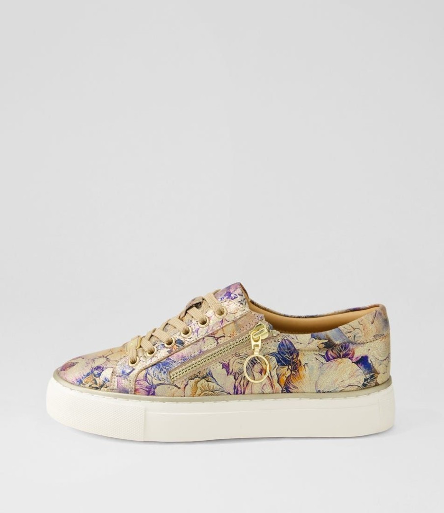 Shoes ZIERA | Pamela Xf Gold Vintage Floral Leather Sneakers