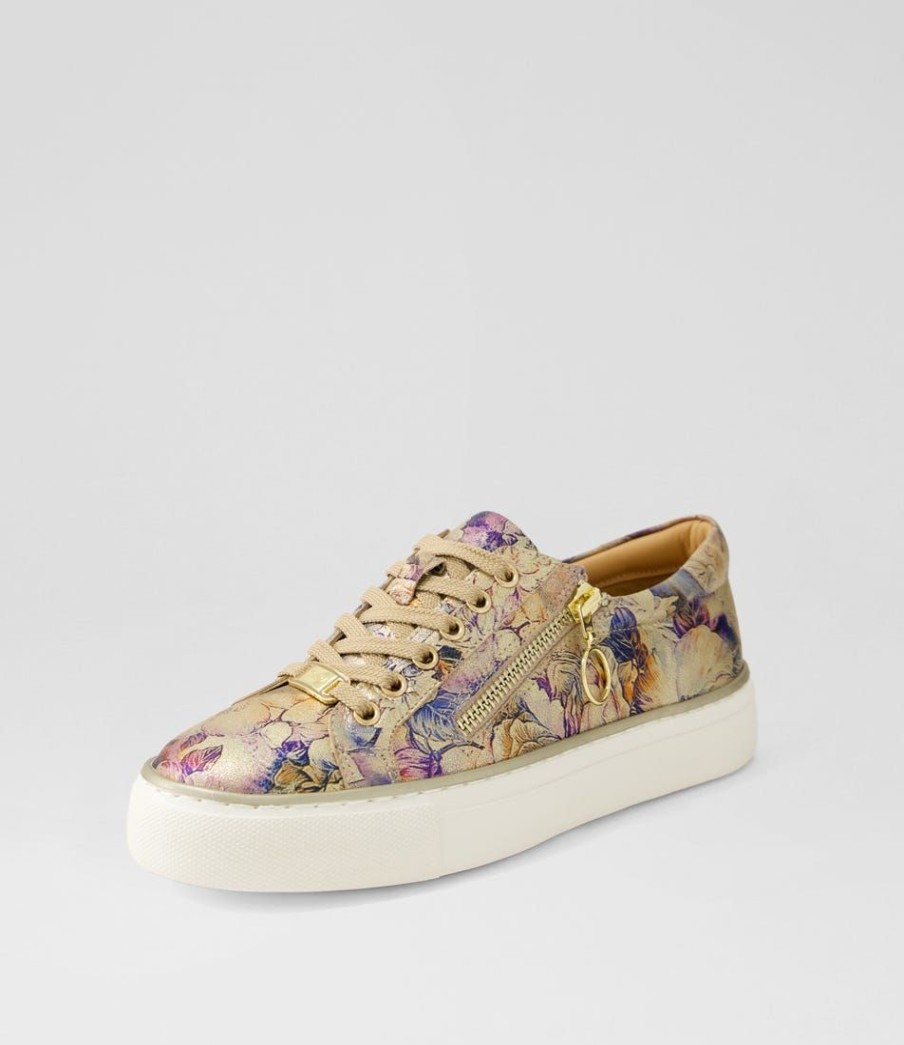 Shoes ZIERA | Pamela Xf Gold Vintage Floral Leather Sneakers