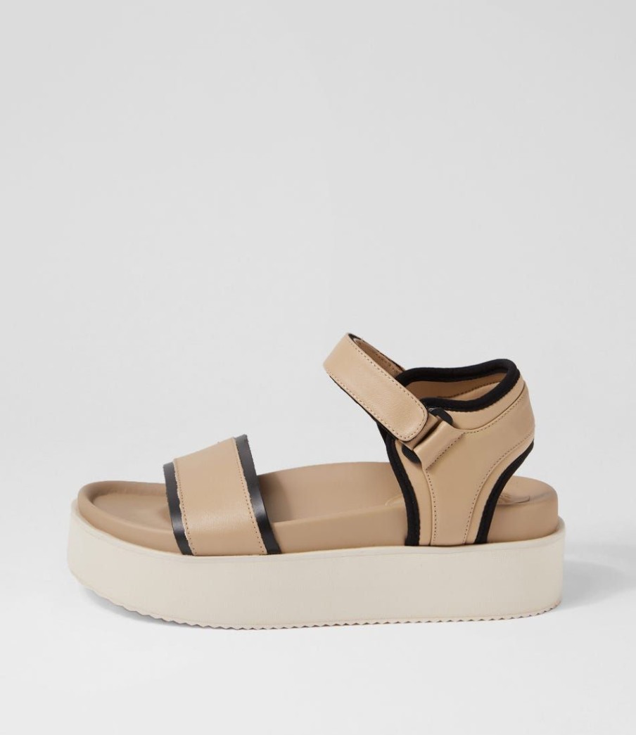 Shoes ROLLIE | Ace Sandal Latte Black Leather Sandals