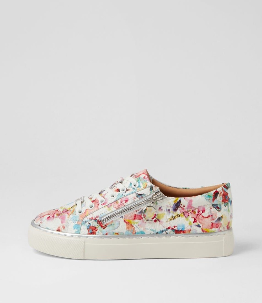 Shoes ZIERA | Pamela Xf White Floral Embossed Leather Sneakers