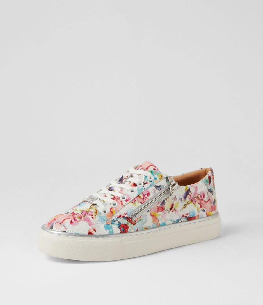 Shoes ZIERA | Pamela Xf White Floral Embossed Leather Sneakers