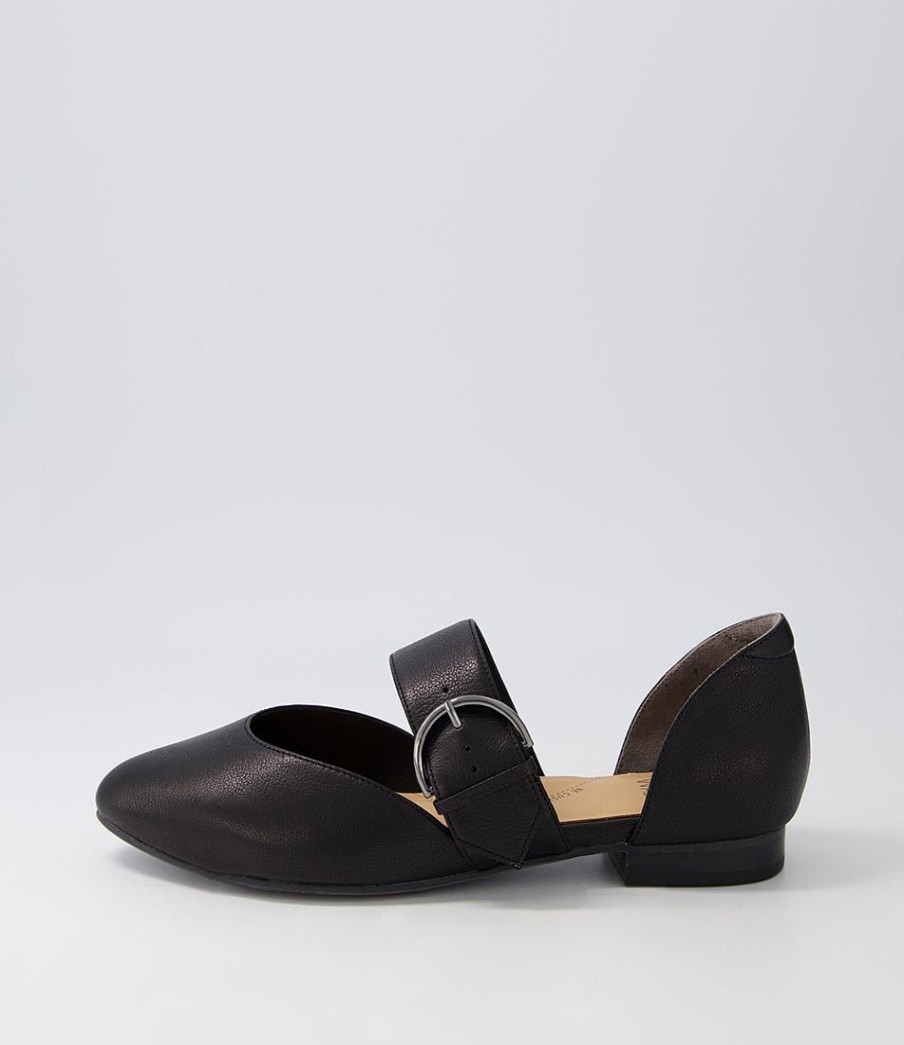 Shoes ZIERA | Loraa W Black Buckle Leather Ballet Flats