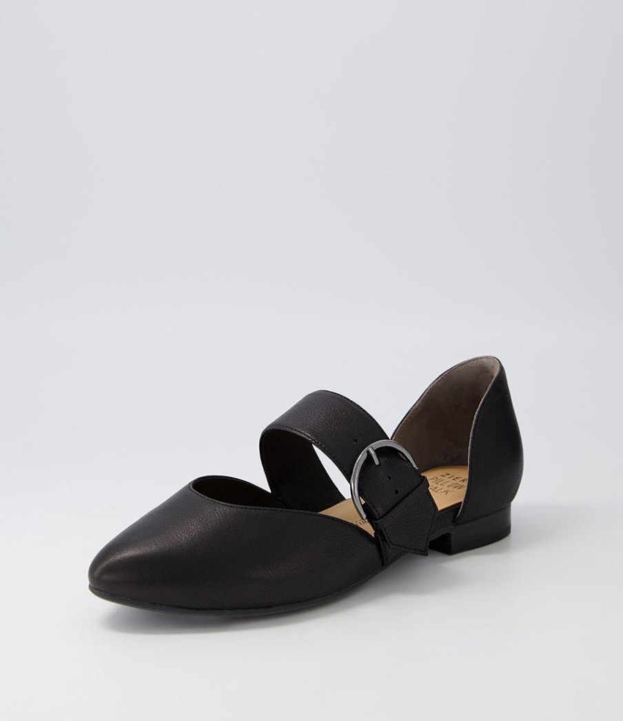 Shoes ZIERA | Loraa W Black Buckle Leather Ballet Flats