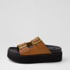 Shoes ROLLIE | Ace Burnish Tan Black Leather Slides