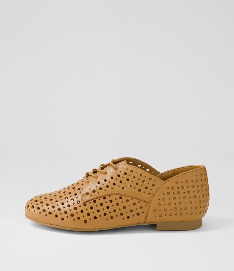 Shoes ZIERA | Clarey Xf Tan Leather Lace Up Flats