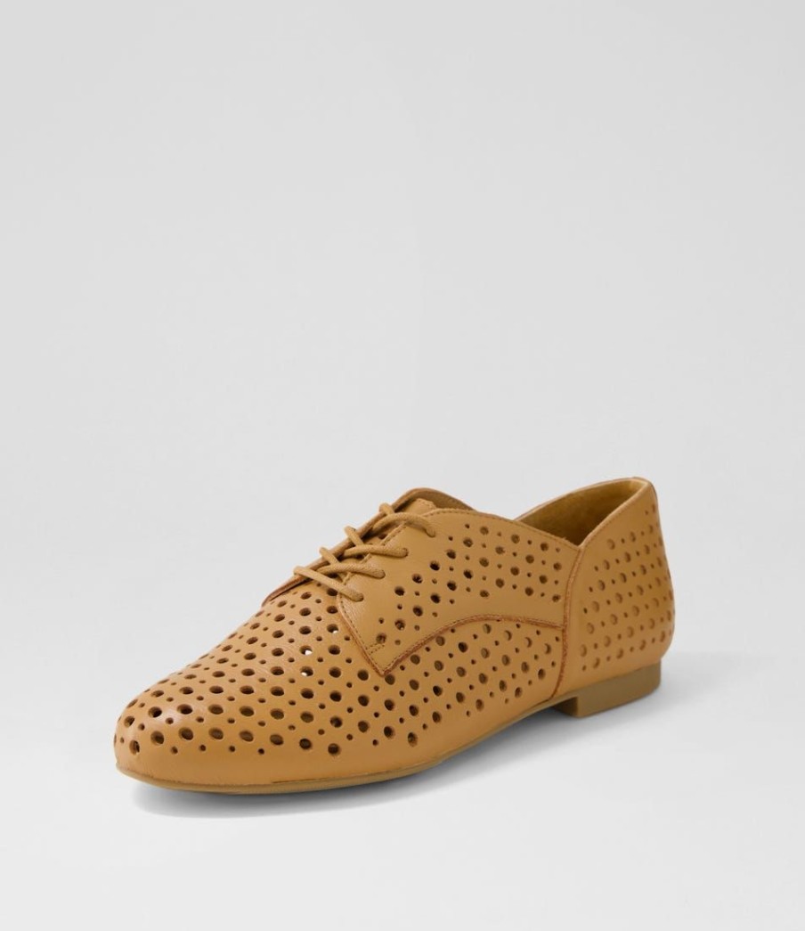 Shoes ZIERA | Clarey Xf Tan Leather Lace Up Flats