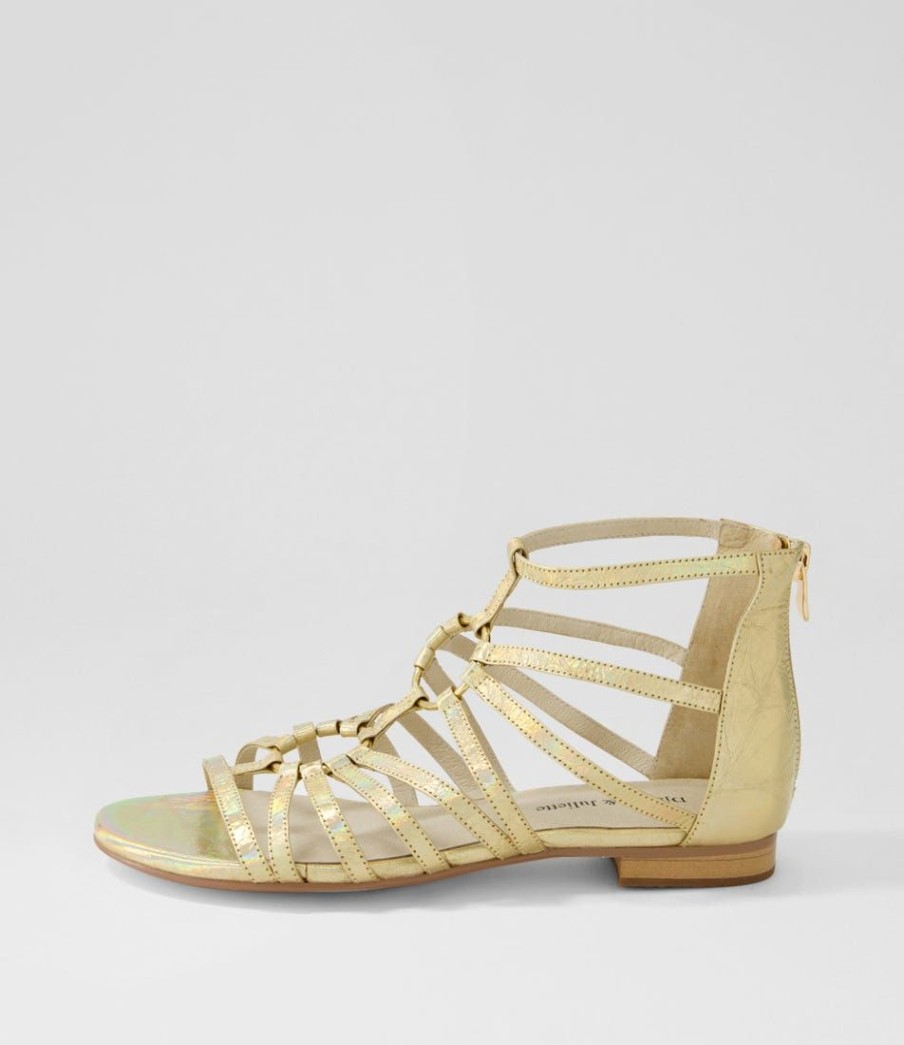 Shoes DJANGO & JULIETTE | Pratik Gold Petrol Shrunken Leather Sandals