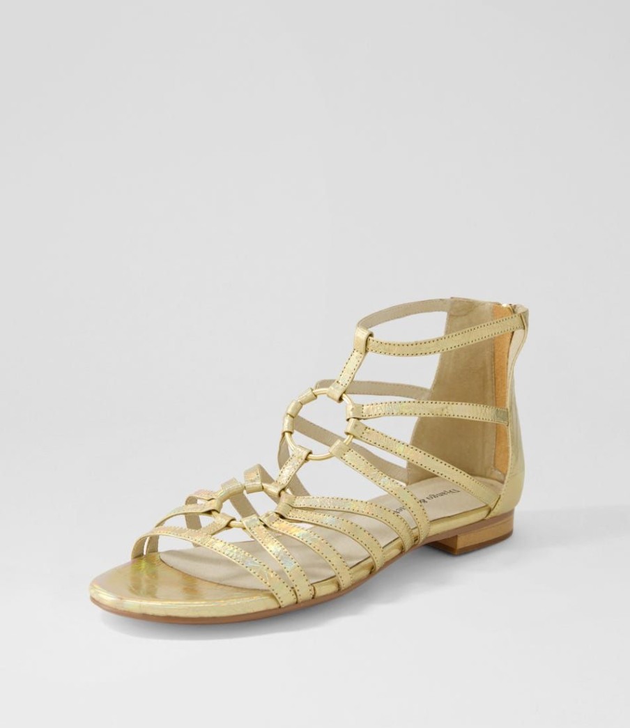 Shoes DJANGO & JULIETTE | Pratik Gold Petrol Shrunken Leather Sandals