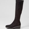 Shoes DJANGO & JULIETTE | Uber Black Stretch Microsuede Knee High Boots