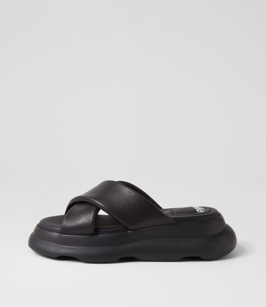 Shoes ROLLIE | Porto Cross Slide All Black Leather Slides