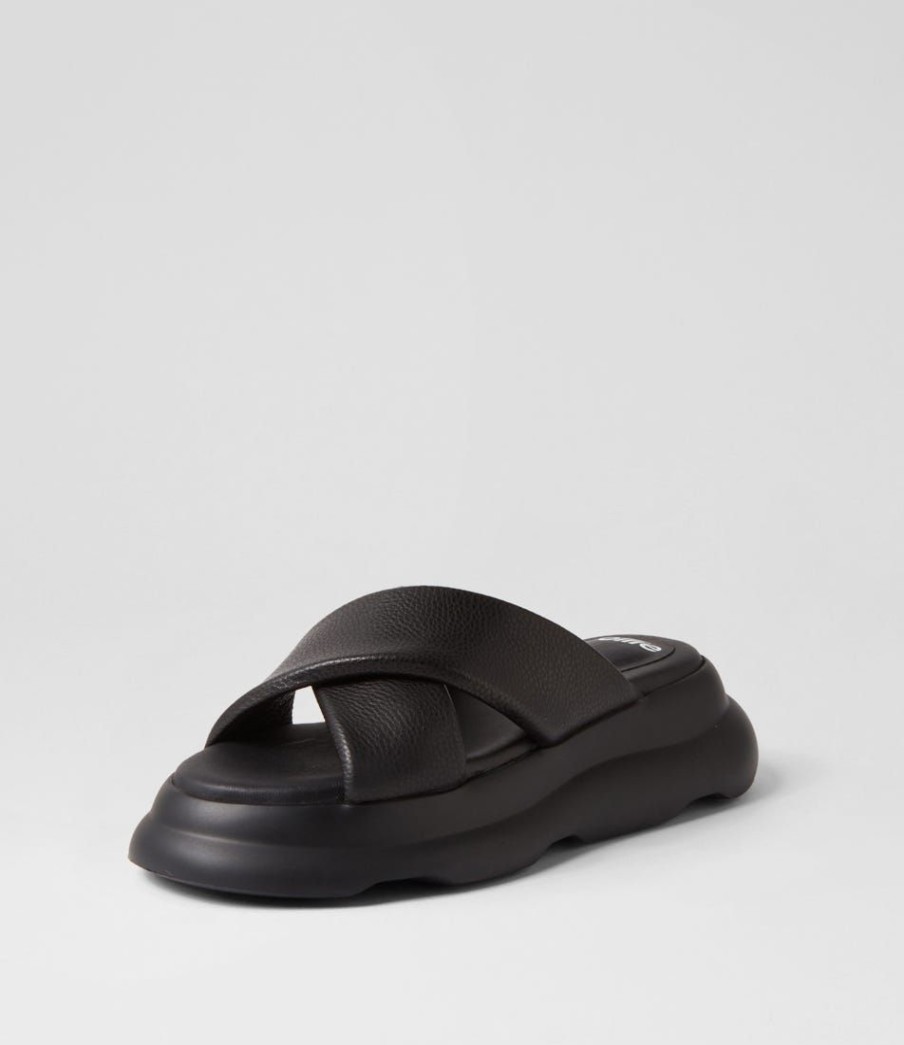 Shoes ROLLIE | Porto Cross Slide All Black Leather Slides