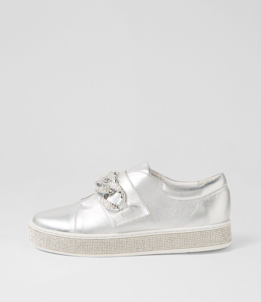 Shoes TOP END | Poppiey Silver Leather Jewels Sneakers