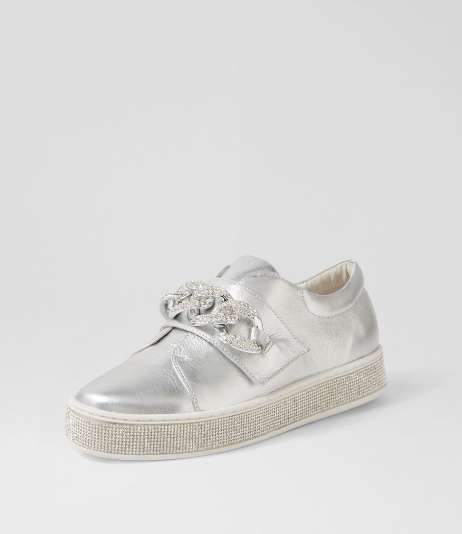 Shoes TOP END | Poppiey Silver Leather Jewels Sneakers