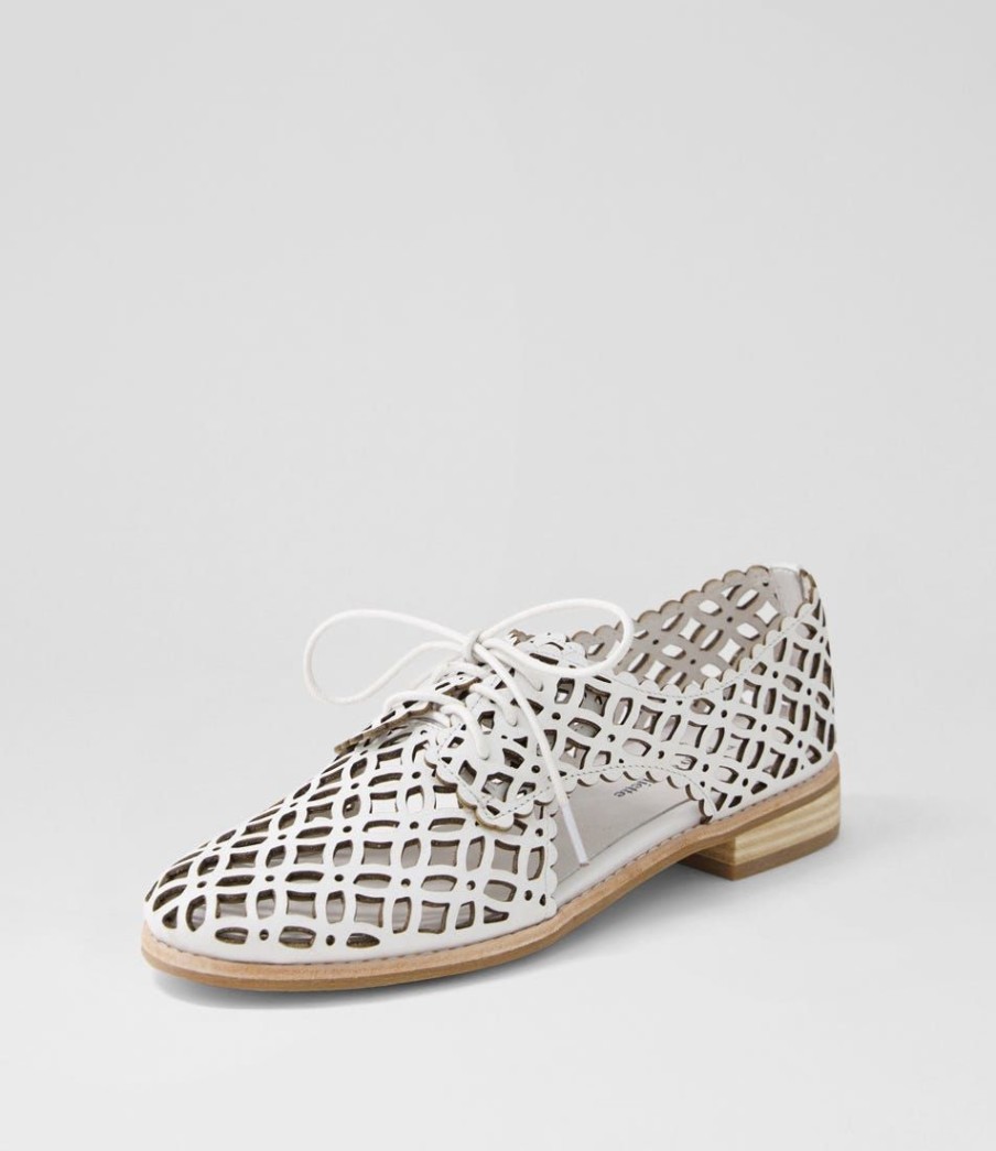 Shoes DJANGO & JULIETTE | Addyst White Leather Lace Up Flats