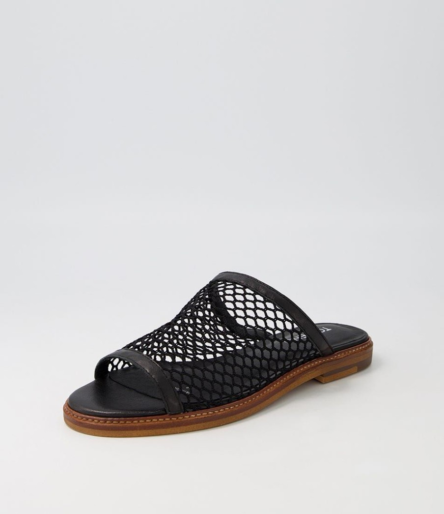 Shoes TOP END | Natavia Black Leather Mesh Slides