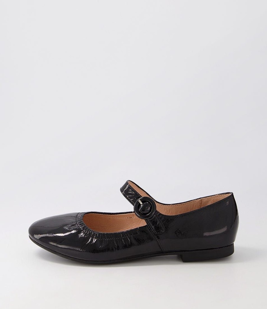 Shoes DIANA FERRARI | Archa Black Crinkle Patent Flat Shoes