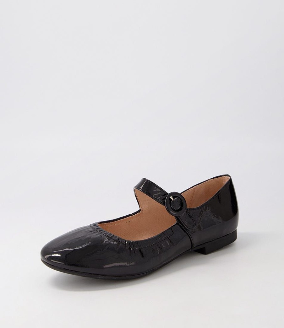 Shoes DIANA FERRARI | Archa Black Crinkle Patent Flat Shoes