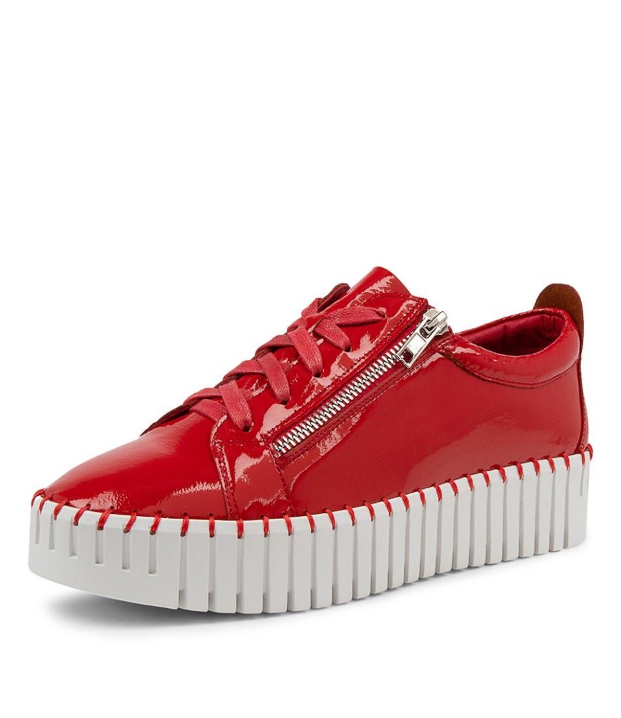 Shoes DJANGO & JULIETTE | Bump Red-White Sole Patent Leather Sneakers