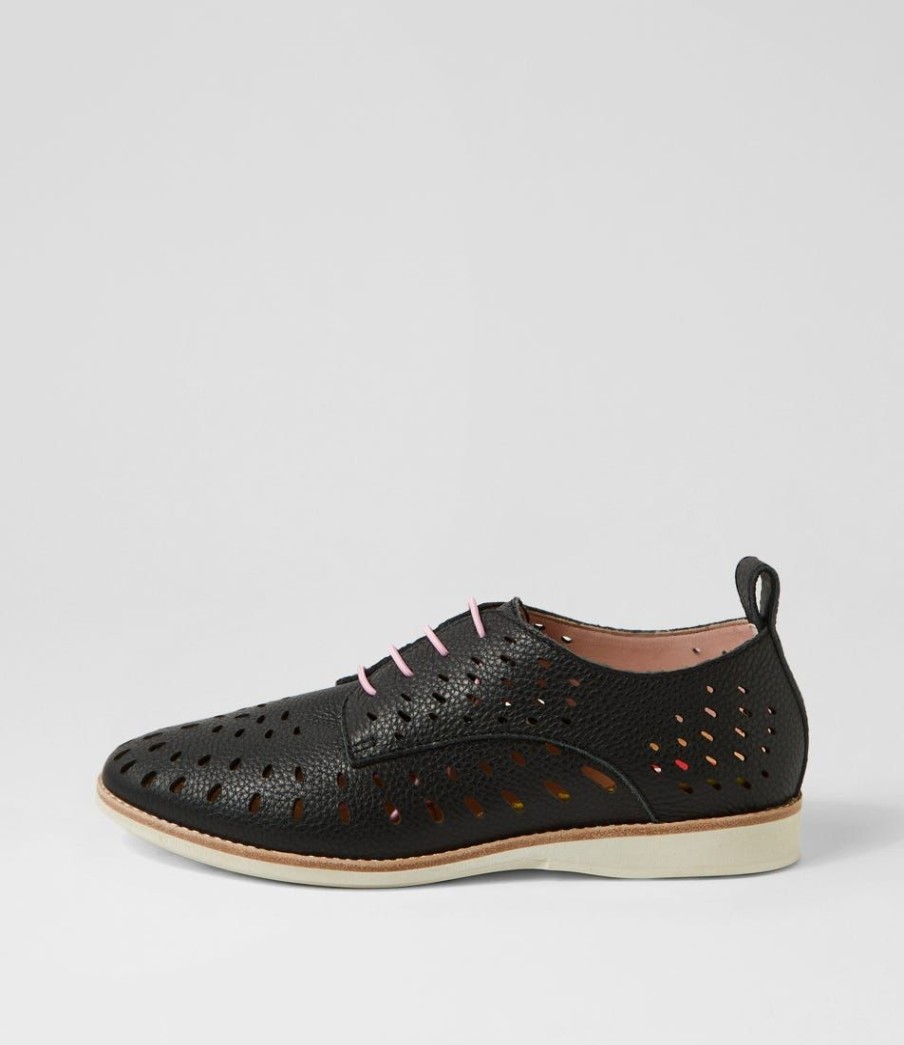 Shoes ROLLIE | Derby Lazer Black Leather Lace Up Flats