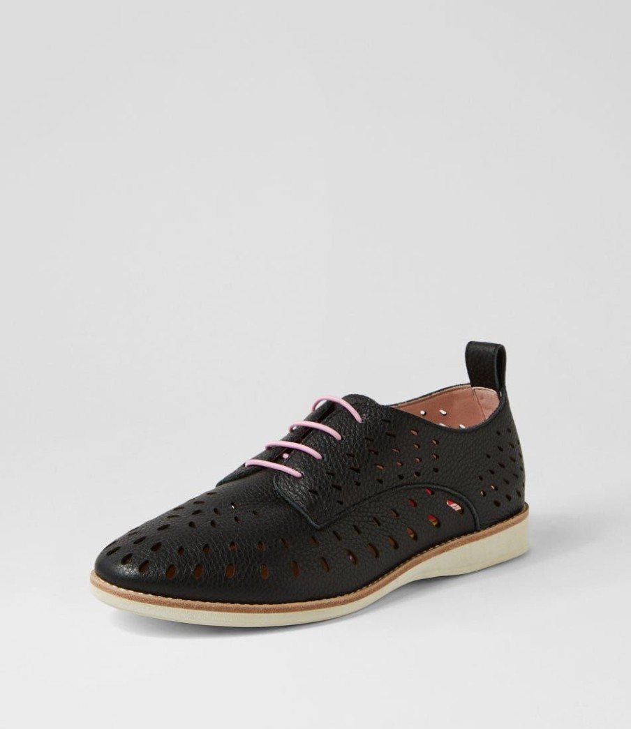 Shoes ROLLIE | Derby Lazer Black Leather Lace Up Flats