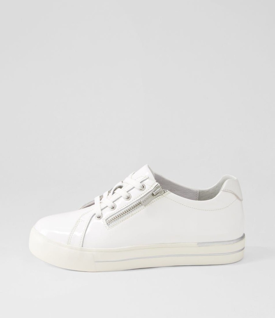 Shoes ZIERA | Audry W White Wrinkle Patent Leather Sneakers