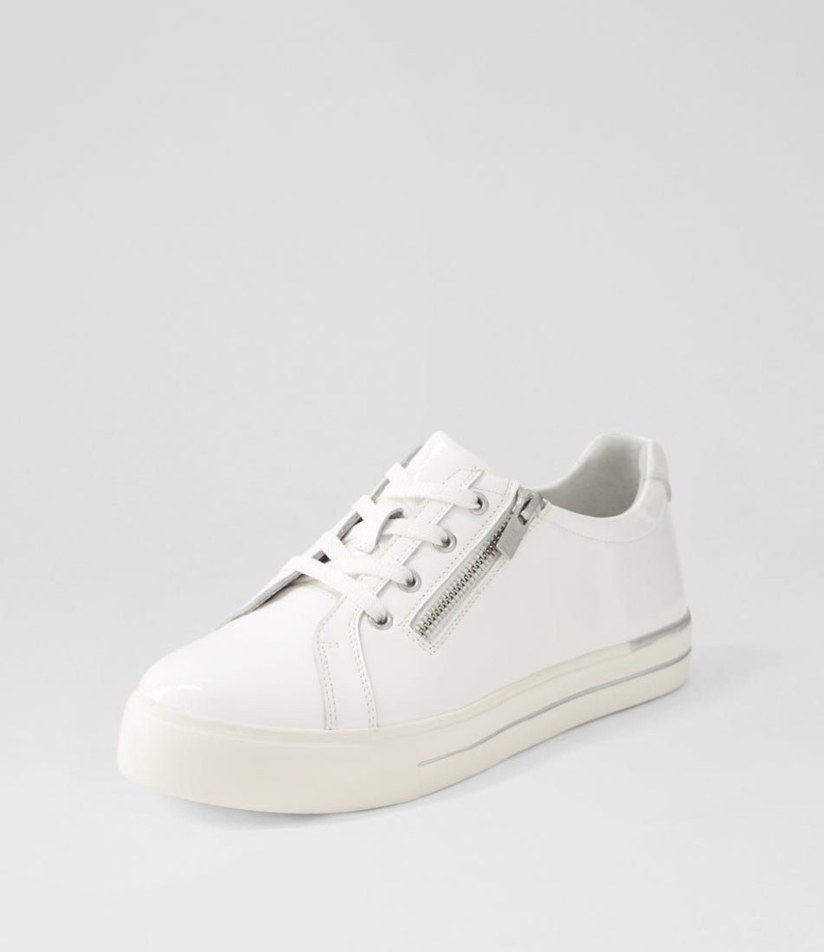 Shoes ZIERA | Audry W White Wrinkle Patent Leather Sneakers