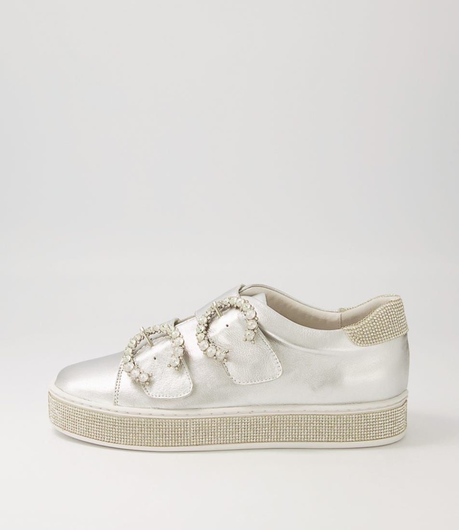 Shoes TOP END | Pillow Silver Silver Leather Jewels Sneakers