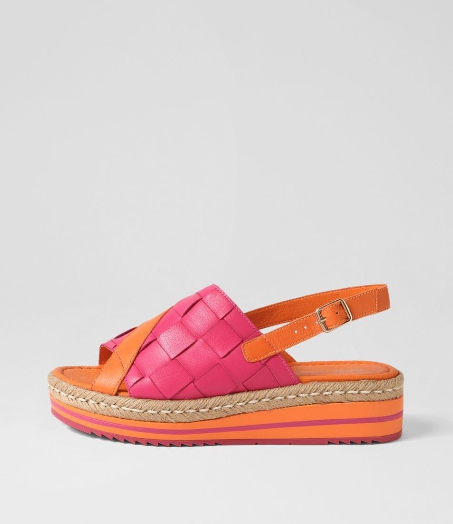 Shoes DJANGO & JULIETTE | Ames Bright Orange Fuchsia Leather Sandals