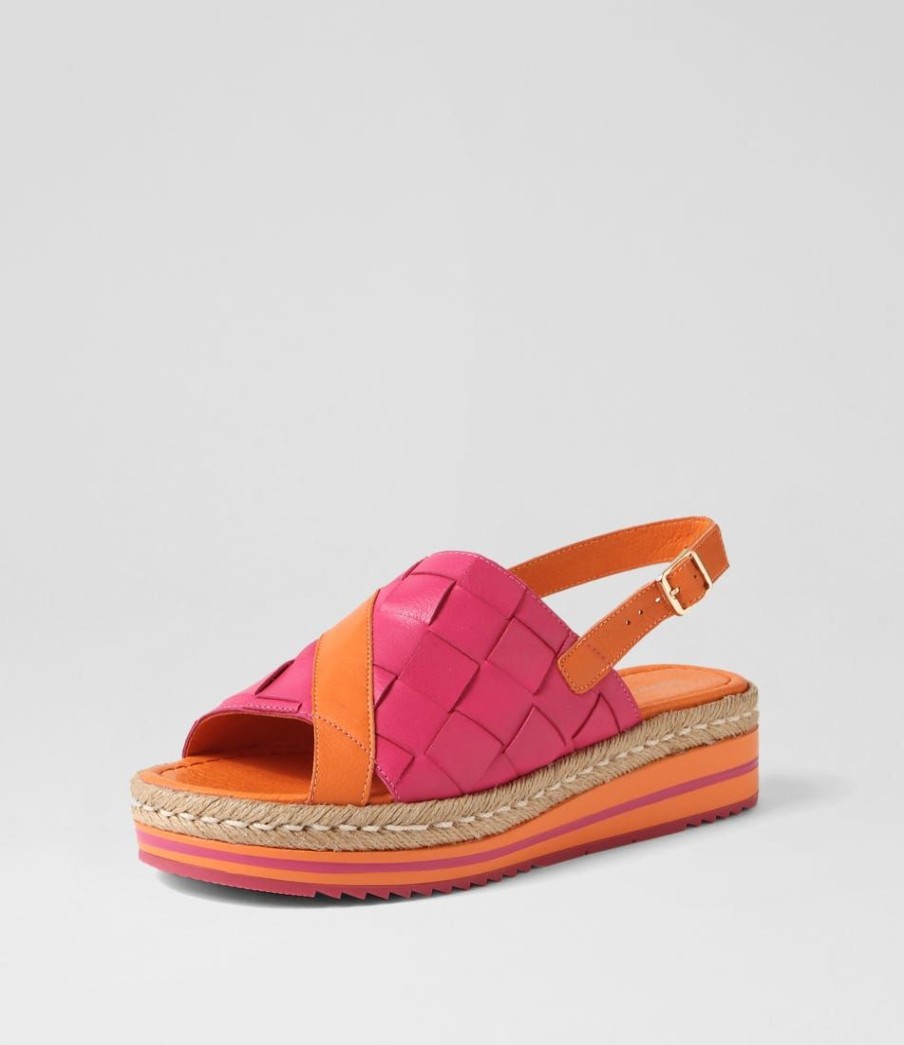 Shoes DJANGO & JULIETTE | Ames Bright Orange Fuchsia Leather Sandals