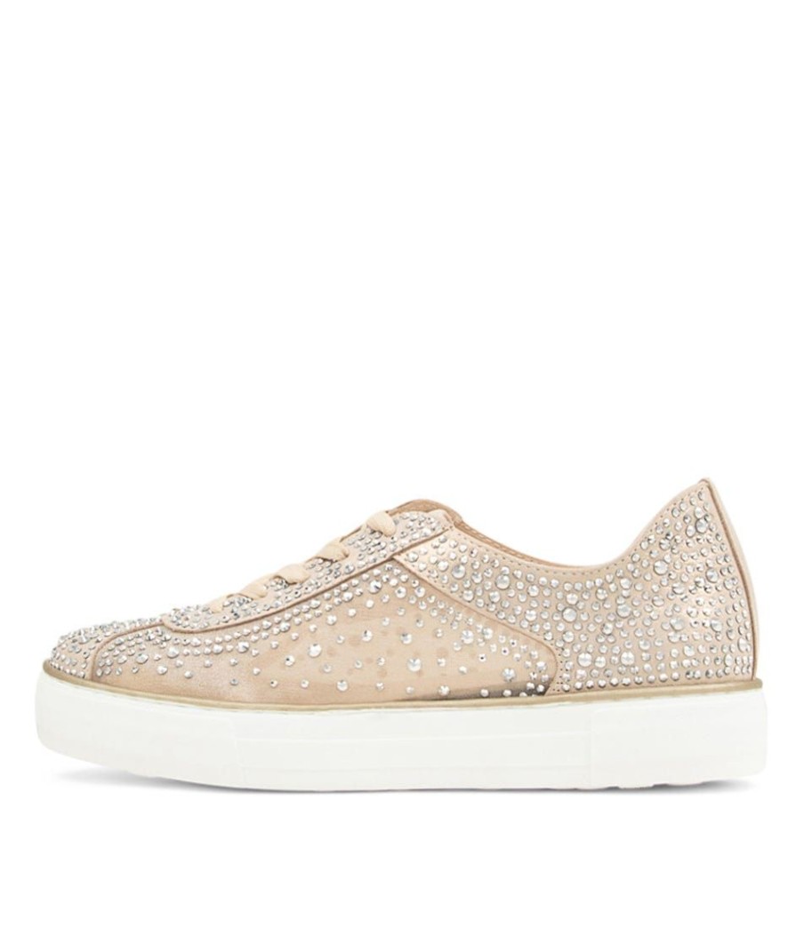 Shoes DJANGO & JULIETTE | Flip Pale Gold Shimmer Leather Mesh Sneakers