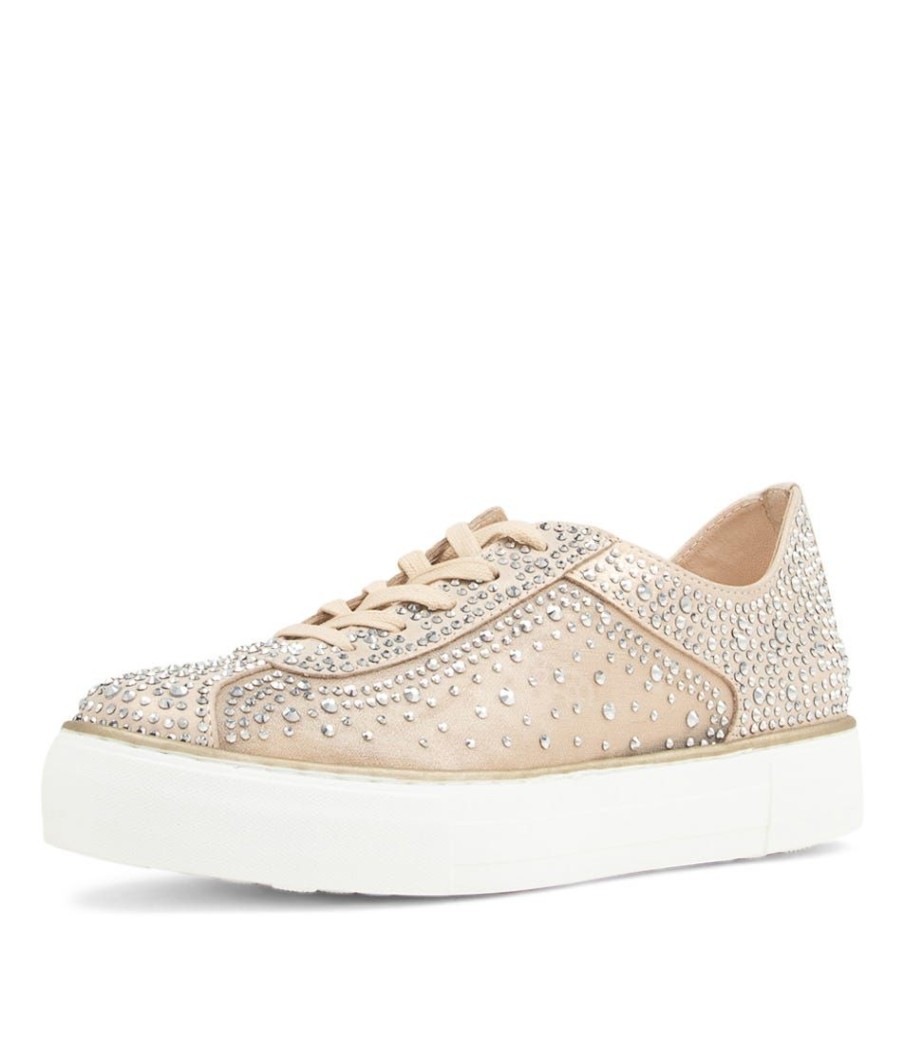 Shoes DJANGO & JULIETTE | Flip Pale Gold Shimmer Leather Mesh Sneakers